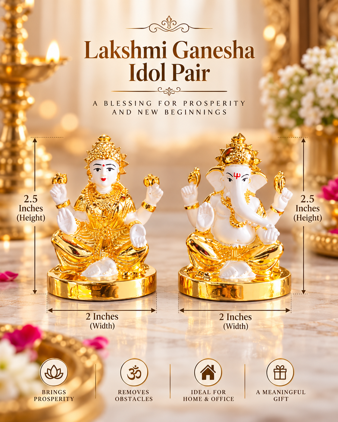 Swarna Rajat Shree Lakshmi Ganesh Idol Pair