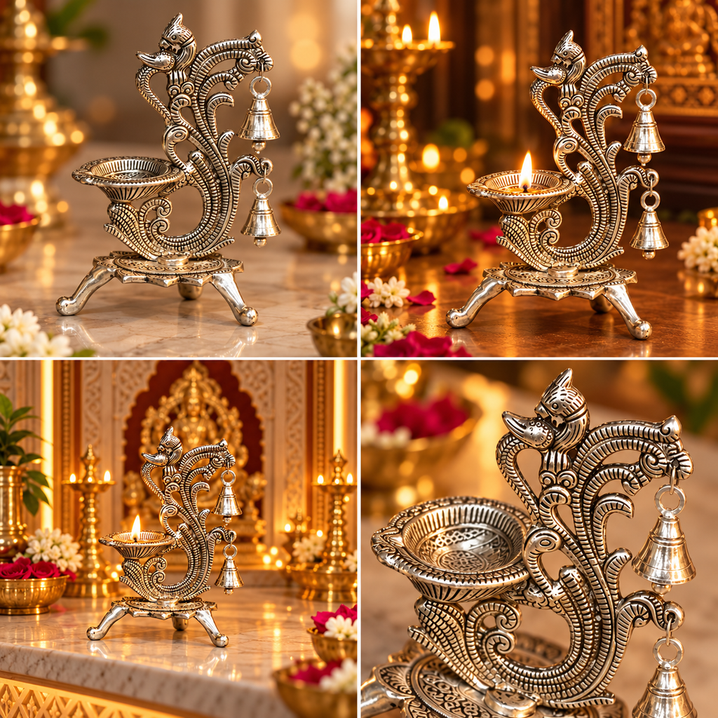 Mayur Naad Heritage Jyot | Peacock Diya with Hanging Bells