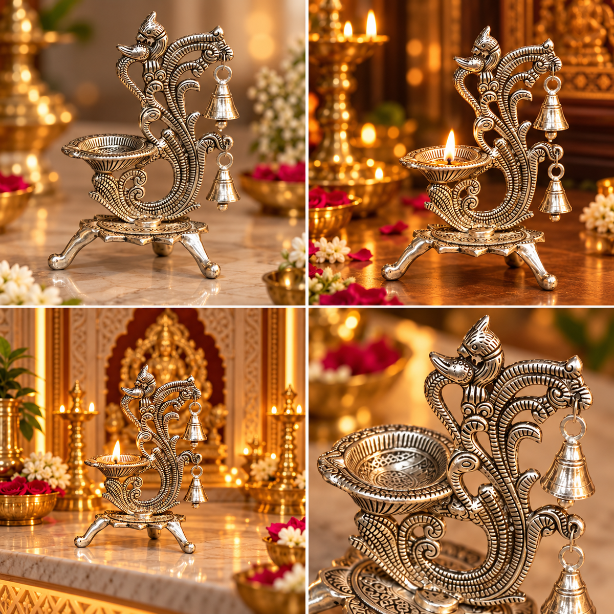 Mayur Naad Heritage Jyot | Peacock Diya with Hanging Bells