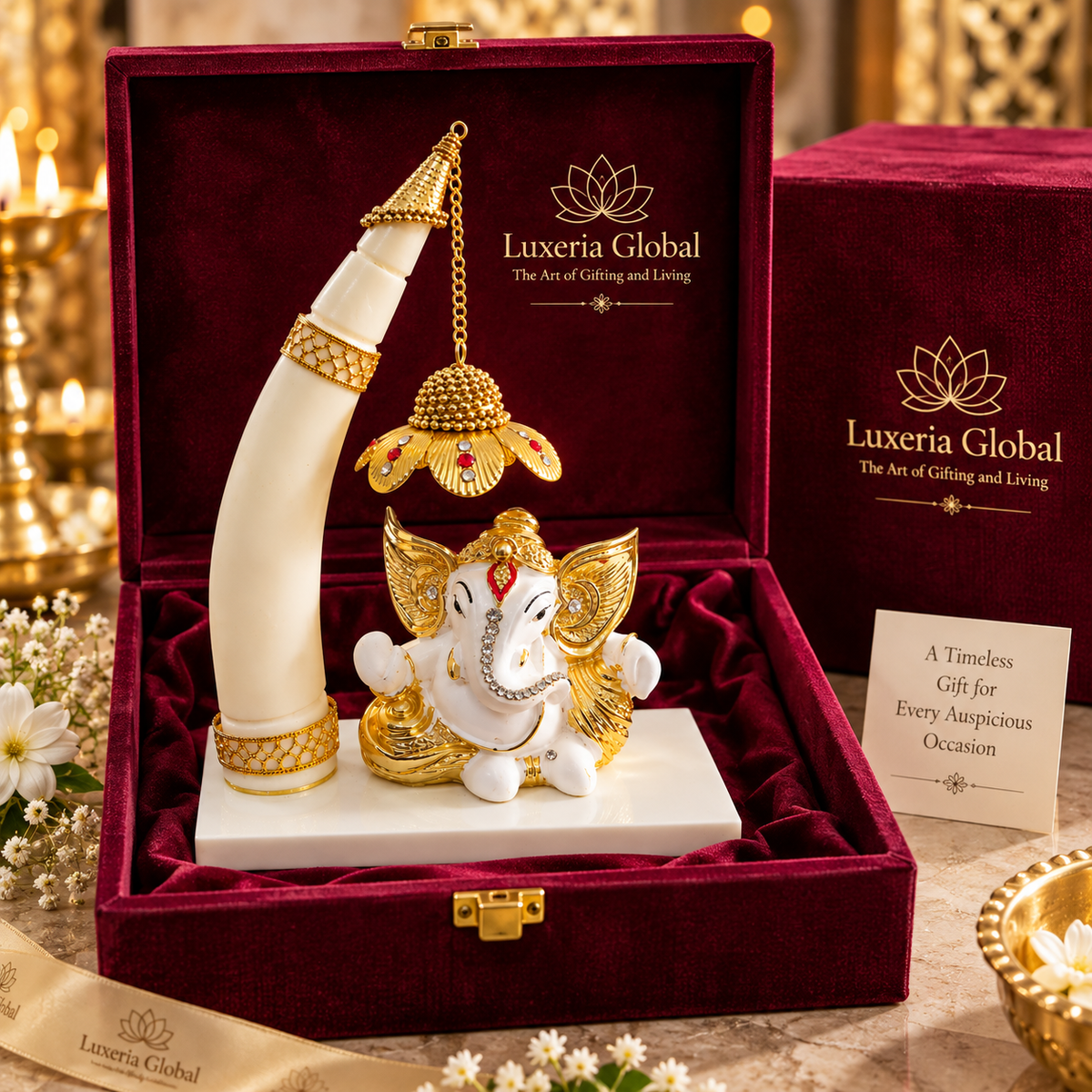 Baal Ganesh with Hanging Lotus Lamp Décor