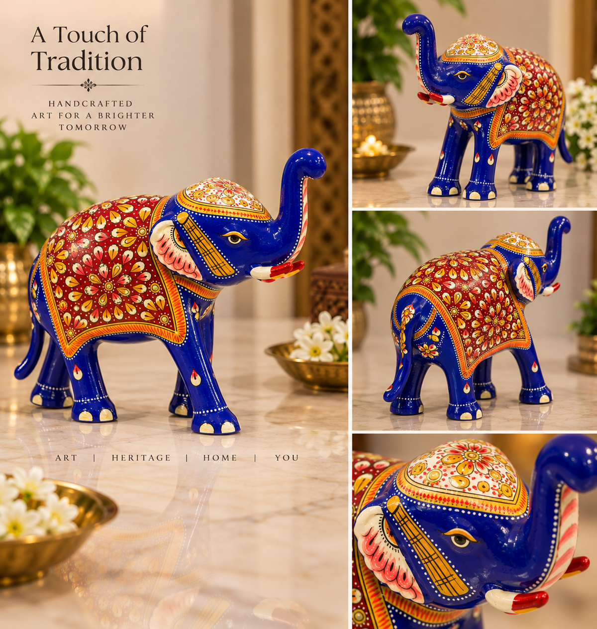 Meenakari decorative elephant details collage