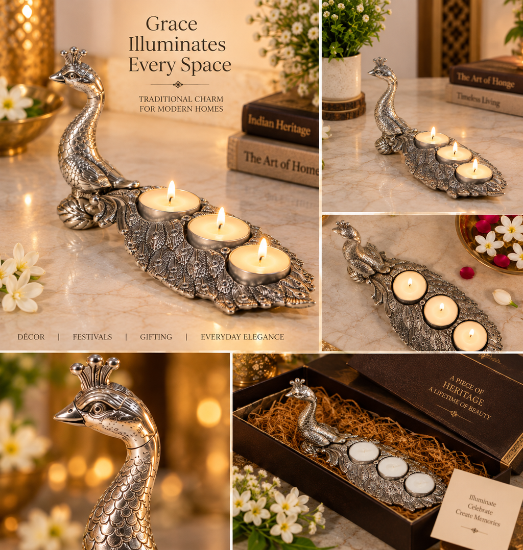 Peacock tealight holder details and optional gift box