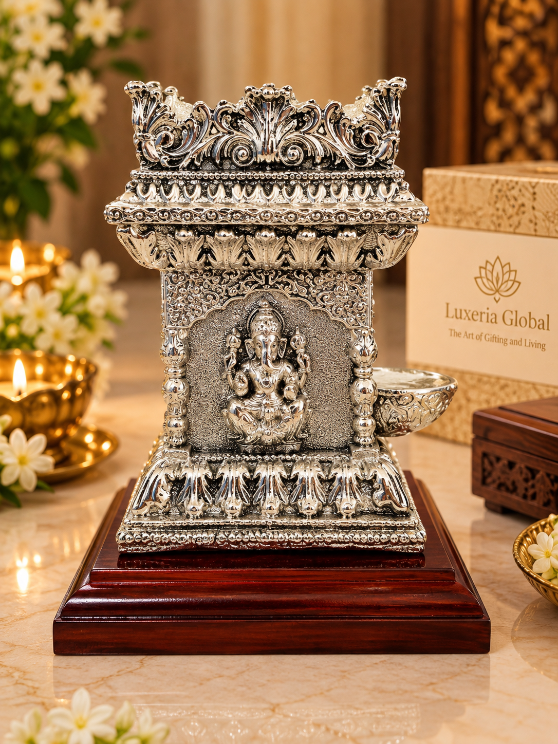 Divine Tulsi Ji marble polyresin planter — front view