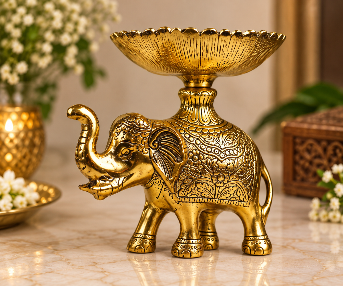 Metal elephant bowl — Golden finish