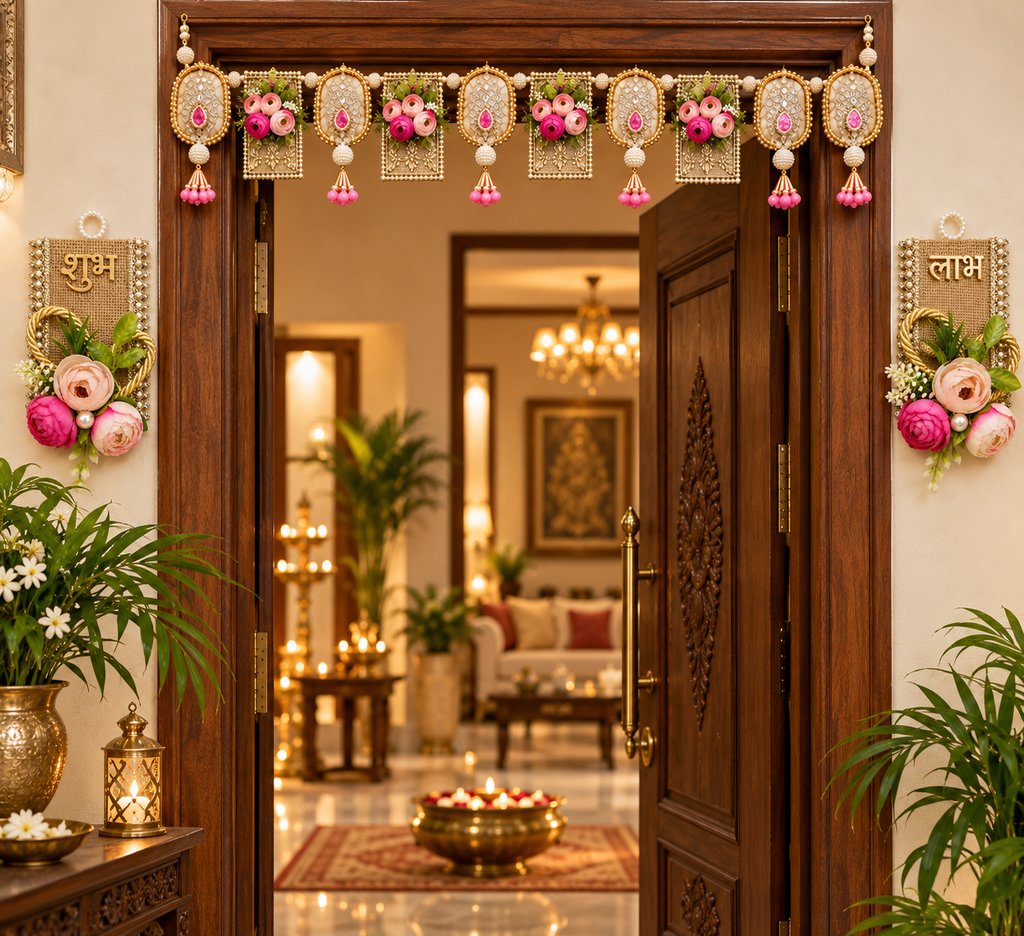 Floral toran with optional Shubh Labh combo
