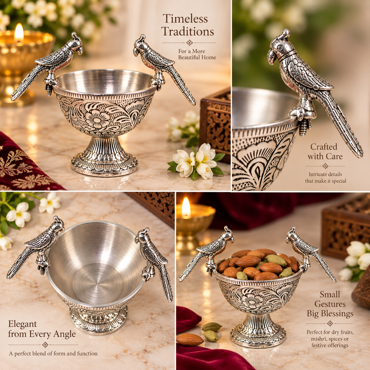 Metal Parrot Bowl — collage view