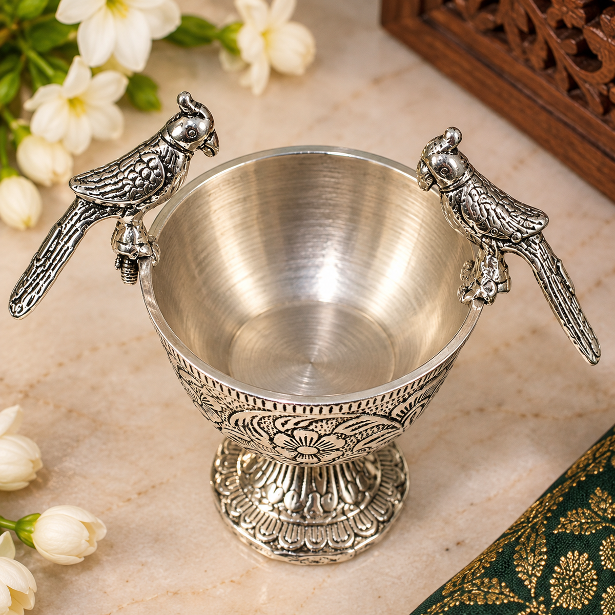 Metal Parrot Bowl — top view