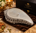 Shankh-shaped tray with silver-polished lid and leatherite gift box