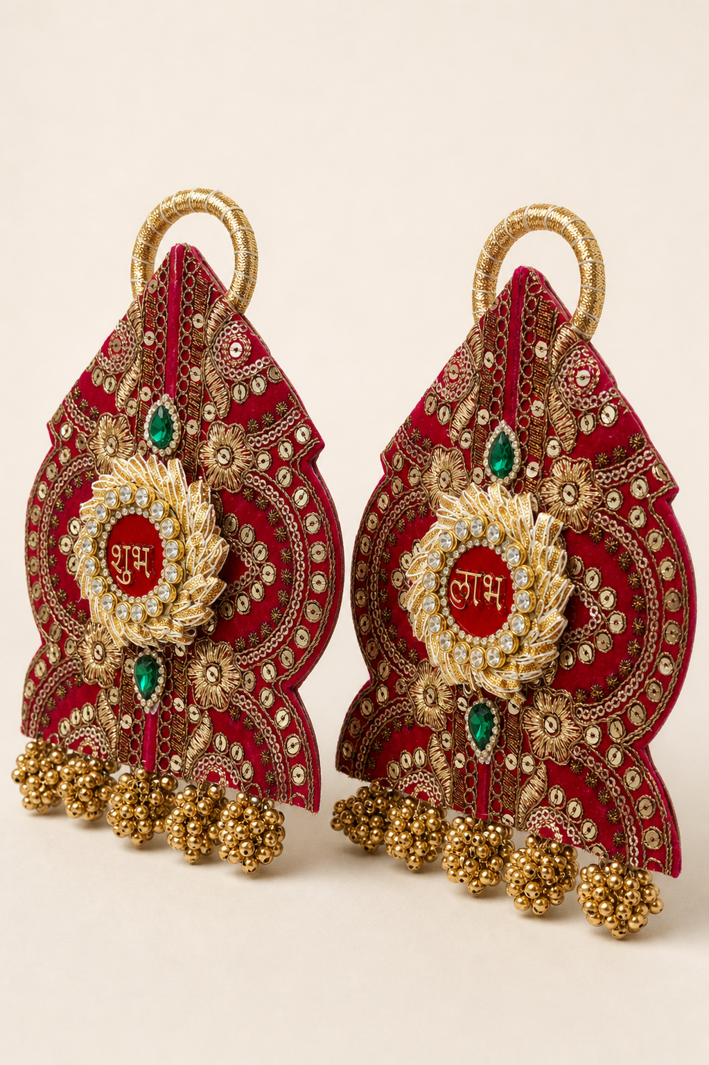 Shubh Labh festive door hanging pair – angled view