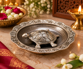 Silver-plated metal tortoise with decorative glass plate