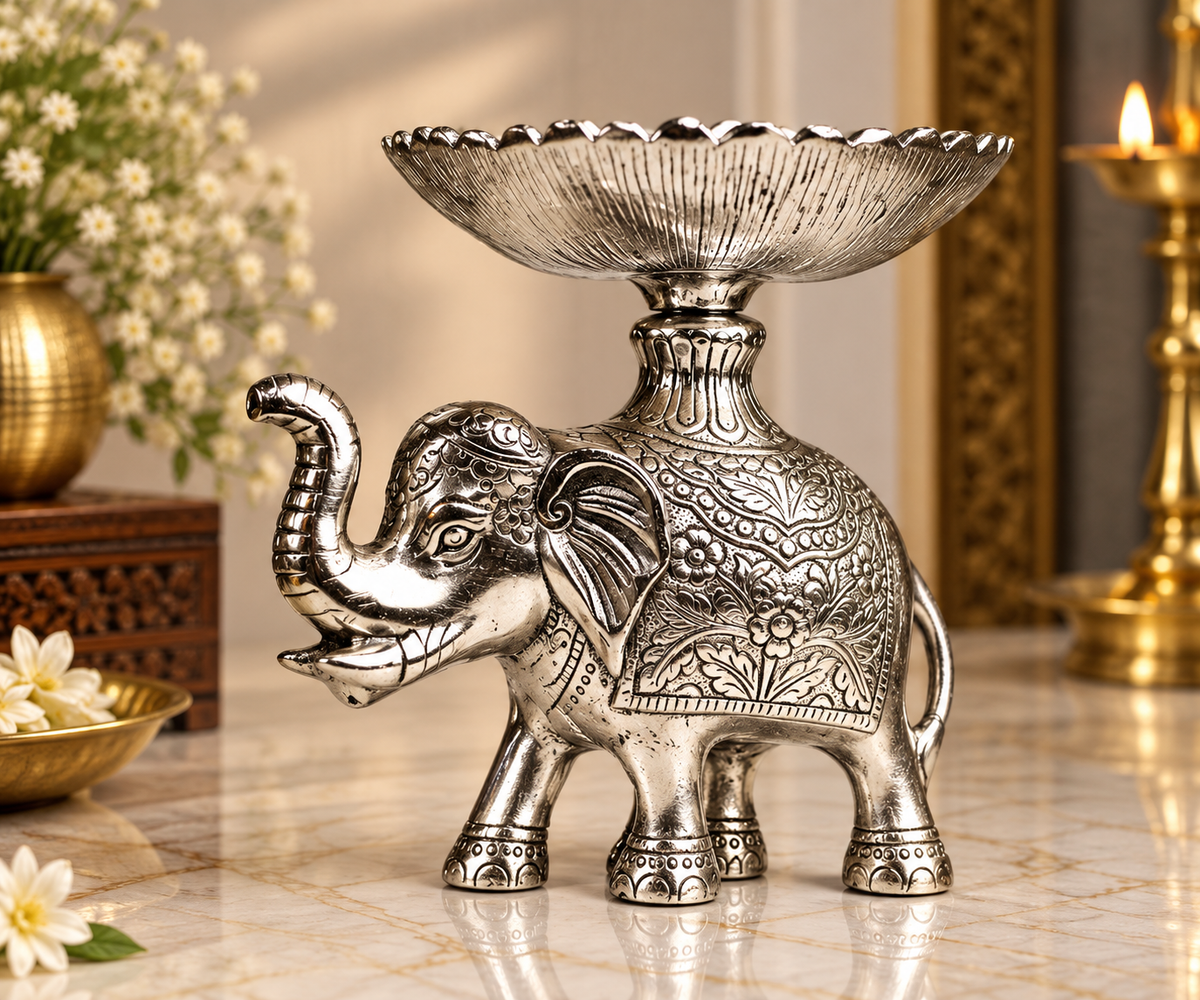 Metal elephant bowl — Silver finish